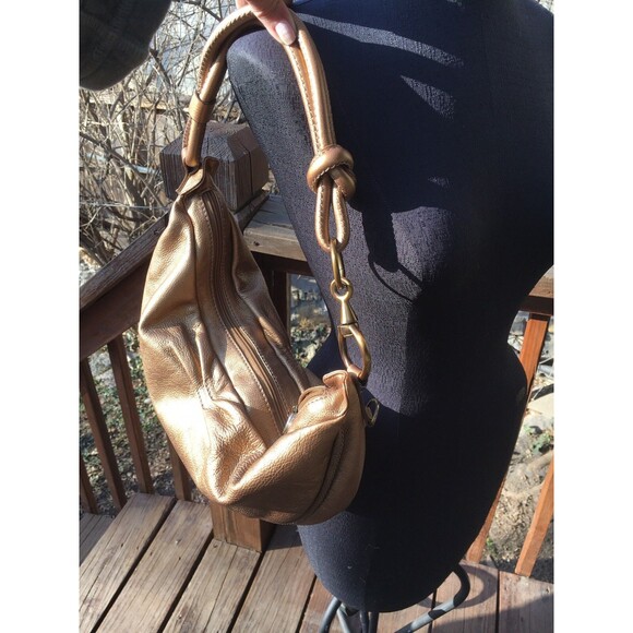 Fossil Genuine Leather Gold Pebbled Hobo Sling Shoulder Bag Purse Shoulder Bag - Picture 4 of 10